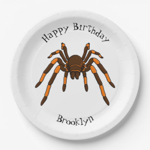 Cartoon der graubraunen und orangen Spinne Pappteller