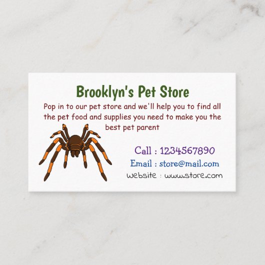 Cartoon der graubraunen und orangen Spinne Visitenkarte (Vorderseite)