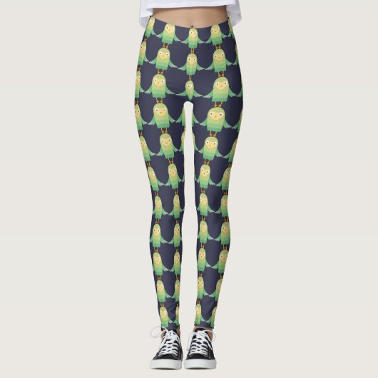 Cartoon der grünen Eule Leggings (Vorderseite)