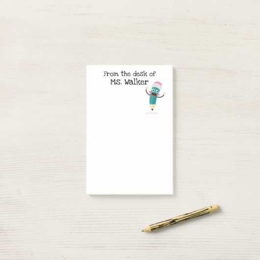 Cartoon der Laughing Pencil Post-it Notes Klebezettel (Auf Schreibtisch)