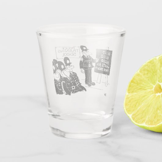 Cartoon der Polizeischule Schnapsglas (Rückseite)
