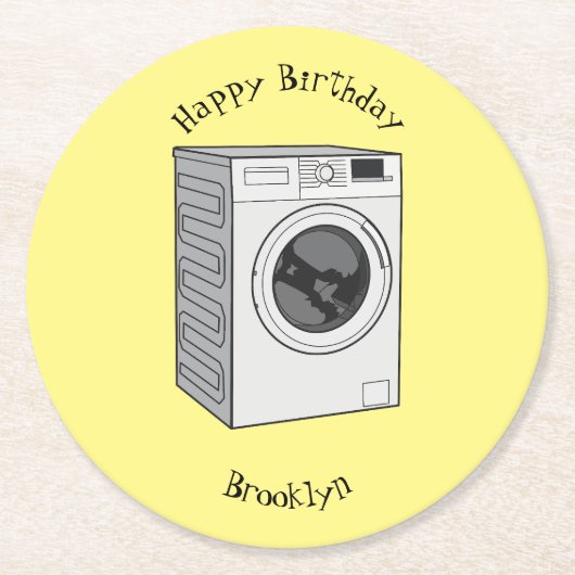 Cartoon der Waschmaschine Runder Pappuntersetzer (Vorderseite)
