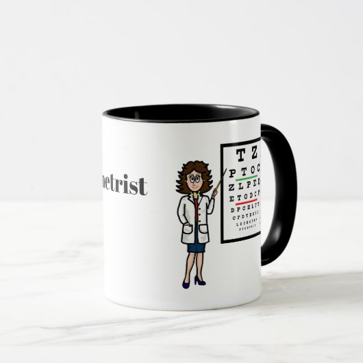 Cartoon der weiblichen Optometrie Name Tasse (VorderseiteRechts)