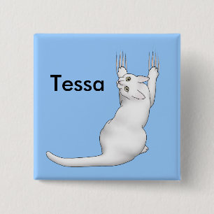 Cartoon der weißen Katze zeichne kratzend und reiß Button