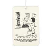 Cartoon des Bürgerberatungszentrums. Frau gibt Rat Autolufterfrischer (Vorderseite)