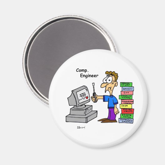 Cartoon des Computeringenieurs Magnet (Vorderseite/Rückseite)