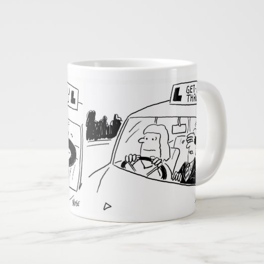 Cartoon des Fahrlehrers oder des Prüfers Jumbo-Tasse (Vorderseite Rechts)