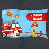 Cartoon des Kleinen Jungen Feuerwehrmann mit Vorna Kissenbezug