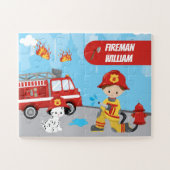 Cartoon des Kleinen Jungen Feuerwehrmann mit Vorna Puzzle (Horizontal)