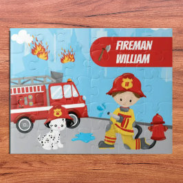 Cartoon des Kleinen Jungen Feuerwehrmann mit Vorna Puzzle