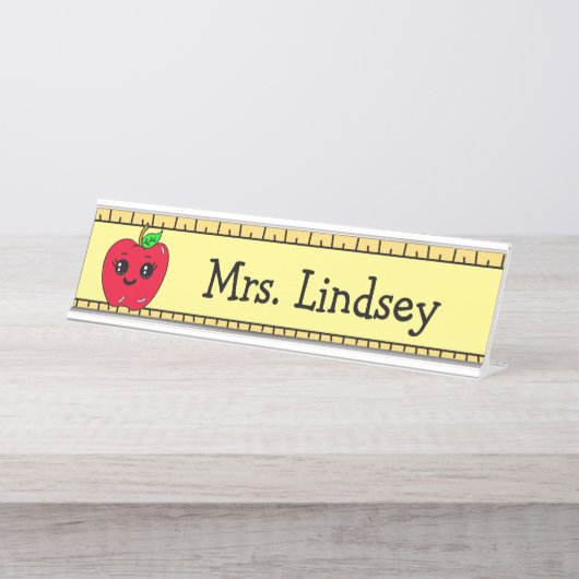 Cartoon des personalisierten Lehrers Apple and Rul Schreibtischnamensplakette (Vorderseite )