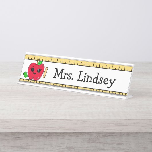 Cartoon des personalisierten Lehrers Apple and Rul Schreibtischnamensplakette (Vorderseite )