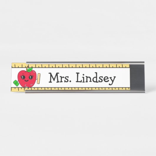 Cartoon des personalisierten Lehrers Apple and Rul Schreibtischnamensplakette (Vorderseite )