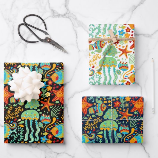 Cartoon des Wasserlebens Geschenkpapier Set (Vorderseite)