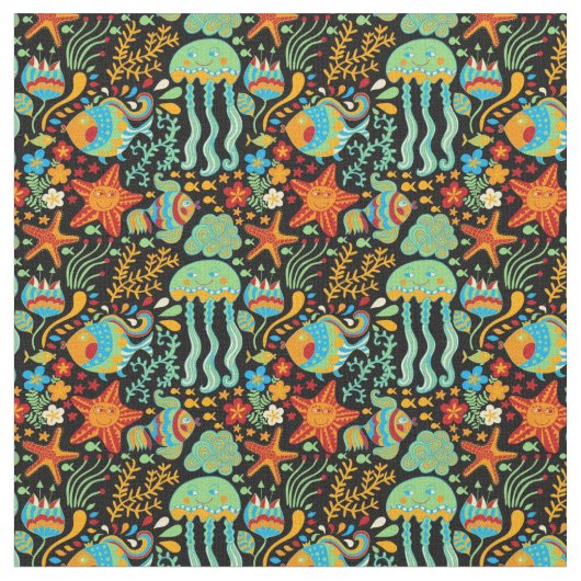 Cartoon des Wasserlebens Stoff (Nahaufnahme)