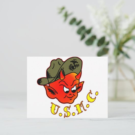 Cartoon Devil Marine Corps Postkarte (Stehend Vorderseite)
