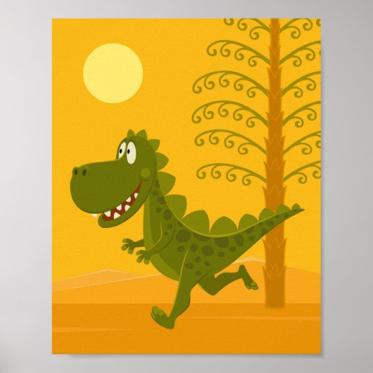 Cartoon Dinosaur Hot Sun Jurassic Woodland Poster (Vorne)