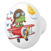 Cartoon Dinosaur Pilot Flying Red Airplane Keramikknauf (Rechts)
