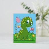 Cartoon Dinosaurier, Blume und Schmetterlinge Postkarte (Stehend Vorderseite)