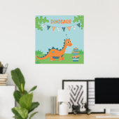 Cartoon Dinosaurier Geburtstagskuchen Kerze Poster (Heimbüro)
