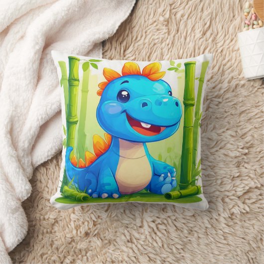 Cartoon Dinosaurier im Bambuswald Kissen (Decke)