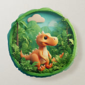 Cartoon Dinosaurier im Bambuswald Rundes Kissen (Rückseite)