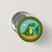Cartoon Dinosaurier in tropischer Szene Button (Vorne & Hinten)