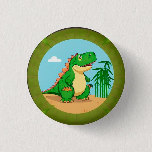 Cartoon Dinosaurier in tropischer Szene Button (Vorderseite)