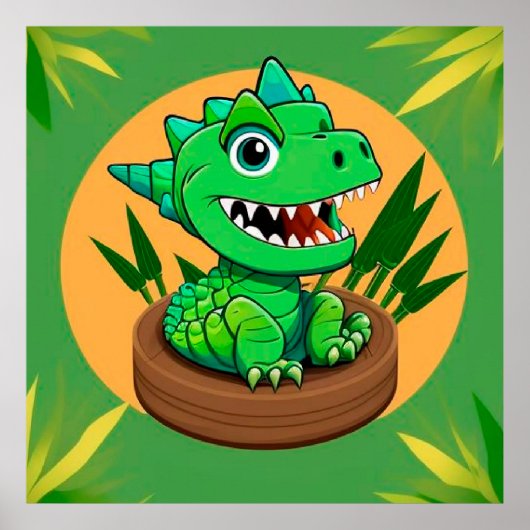 Cartoon Dinosaurier in tropischer Szene Poster (Vorne)