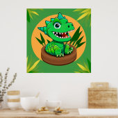 Cartoon Dinosaurier in tropischer Szene Poster (Küche)