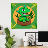 Cartoon Dinosaurier in tropischer Szene Poster (Heimbüro)