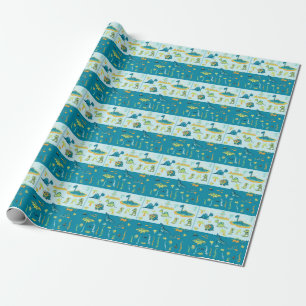 Cartoon Dinosaurier: Land & Meer Set Geschenkpapier