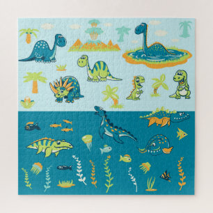 Cartoon Dinosaurier: Land & Meer Set Puzzle