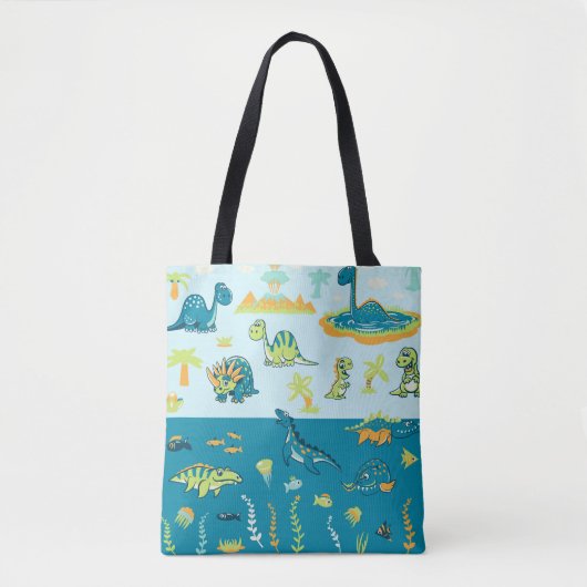 Cartoon Dinosaurier: Land & Meer Set Tasche (Vorderseite)
