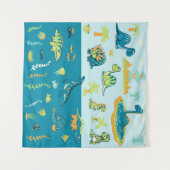 Cartoon Dinosaurier: Land & Meer Set Wandteppich (Vorderseite (Horizontal))