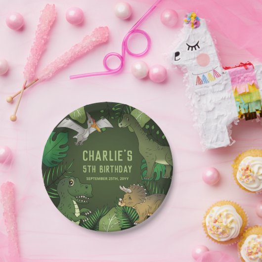 Cartoon Dinosaurier Zeichnungen mit Pflanze Geburt Pappteller (Party)