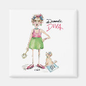 Cartoon Diva und Poodle Doing Chores Magnet (Vorne)