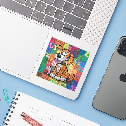 Cartoon Dog Aufkleber (Laptop mit iPhone)