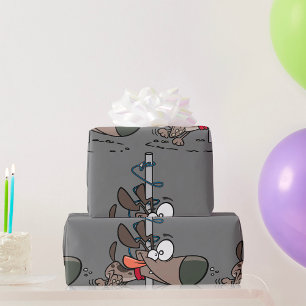 Cartoon Dog geknallt um den Pole mit Leine Geschenkpapier