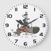 Cartoon Dog geknallt um den Pole mit Leine Große Wanduhr (Vorderseite)