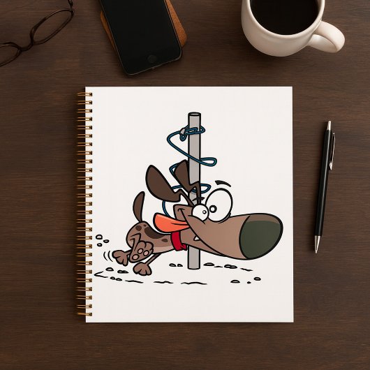 Cartoon Dog geknallt um den Pole mit Leine Planer