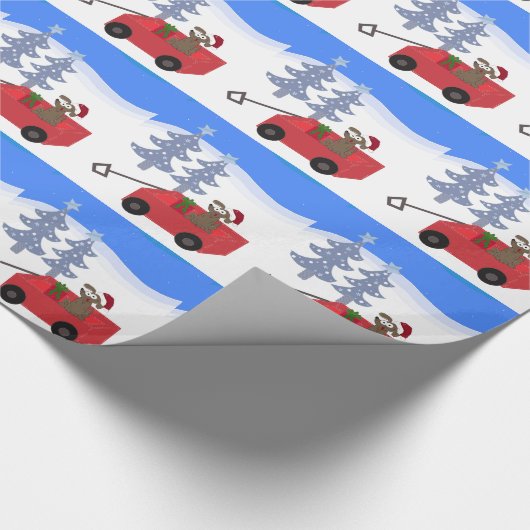 Cartoon Dog in einem roten Wagen Geschenkpapier (Ecke)