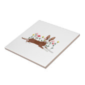 Cartoon Dog in rosa und gelb Blumen Fliese (Seite)