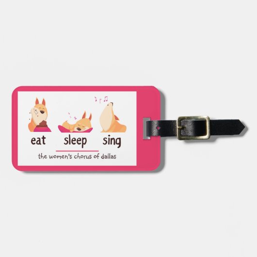 Cartoon Dog isst Sleep Sing Gepäckanhänger (Vorderseite horizontal)