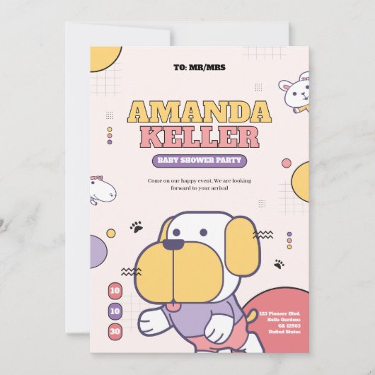 Cartoon Dog Kinderdusche Einladung (Vorderseite)