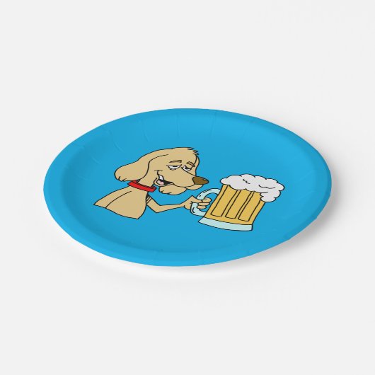 Cartoon Dog mit Bier Pappteller (Schrägansicht)