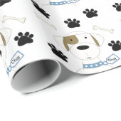 Cartoon Dog mit Paw Prints Geschenkpapier (Rolleneckpunkt)