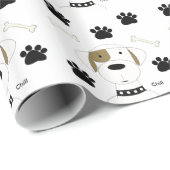 Cartoon Dog mit Paw Prints Geschenkpapier (Rolleneckpunkt)