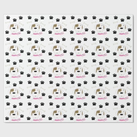 Cartoon Dog mit Paw Prints Geschenkpapier (Flach)