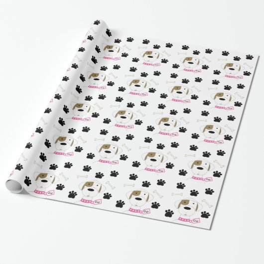 Cartoon Dog mit Paw Prints Geschenkpapier (Ungerollt)